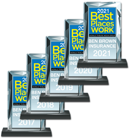 Ben Brown Insurance Sarasota Herald Tribune Best Places Awards 2017 2021 Stacked